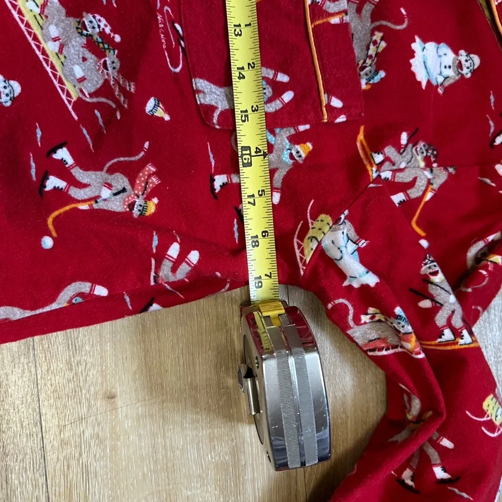 NICK & NORA DOWNHILL MONKEYS 100% COTTON Flannel Set Red Flannel Pajamas S - Picture 6 of 10